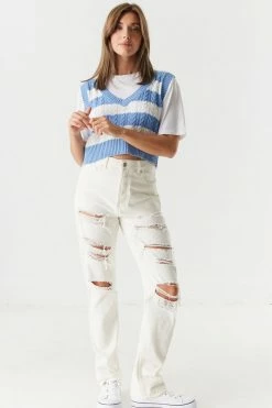 Stitches Ladies Striped Cable Knit Cropped Sweater Vest Tops