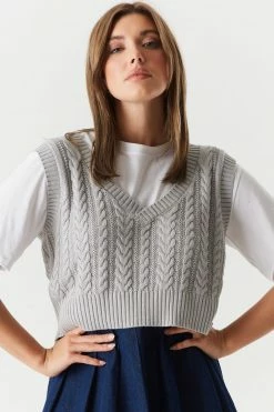 Stitches Ladies Cable Knit Cropped Sweater Vest Tops