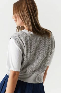 Stitches Ladies Cable Knit Cropped Sweater Vest Tops