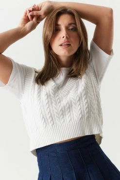 Stitches Ladies Cable Knit Cropped Sweater Vest Tops