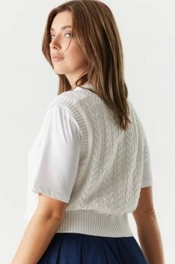 Stitches Ladies Cable Knit Cropped Sweater Vest Tops