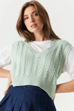 Stitches Ladies Cable Knit Cropped Sweater Vest Tops