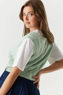 Stitches Ladies Cable Knit Cropped Sweater Vest Tops