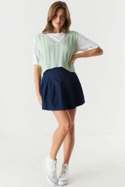 Stitches Ladies Cable Knit Cropped Sweater Vest Tops