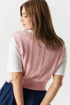 Stitches Ladies Cable Knit Cropped Sweater Vest Tops