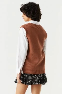Stitches Ladies Tops Oversized Solid V-Neck Sweater Vest