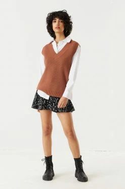 Stitches Ladies Tops Oversized Solid V-Neck Sweater Vest