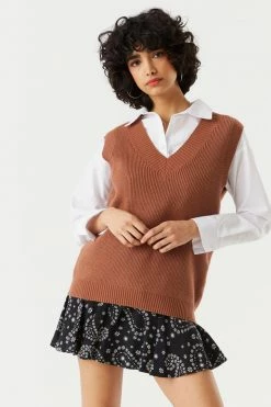 Stitches Ladies Tops Oversized Solid V-Neck Sweater Vest