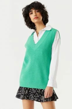 Stitches Ladies Tops Oversized Solid V-Neck Sweater Vest