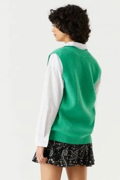 Stitches Ladies Tops Oversized Solid V-Neck Sweater Vest