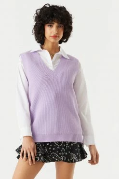 Stitches Ladies Tops Oversized Solid V-Neck Sweater Vest