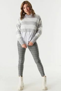 Stitches Ladies Relaxed Dolman Sleeve Striped Cropped Sweater