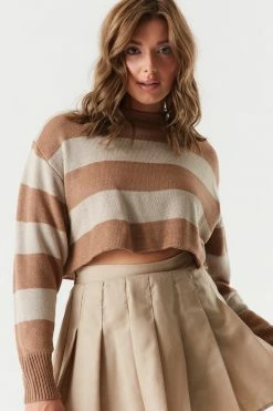 Stitches Ladies Relaxed Dolman Sleeve Striped Cropped Sweater