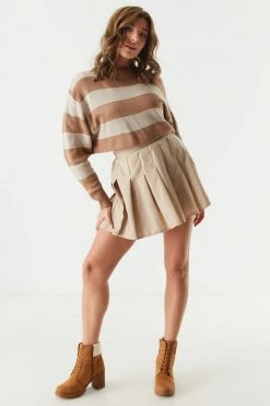 Stitches Ladies Relaxed Dolman Sleeve Striped Cropped Sweater