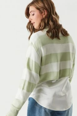 Stitches Ladies Relaxed Dolman Sleeve Striped Cropped Sweater