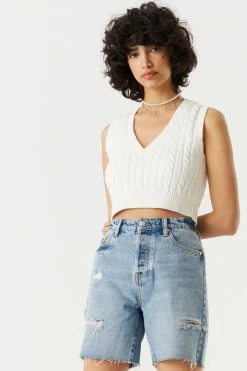 Stitches Ladies Cable Knit V-Neck Sweater Vest Sweaters