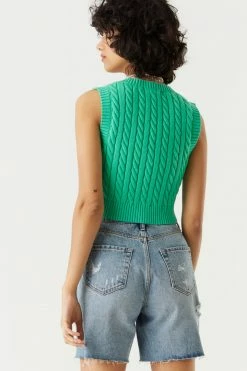 Stitches Ladies Cable Knit V-Neck Sweater Vest Sweaters