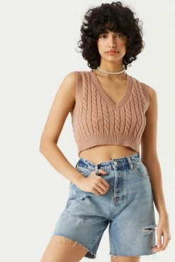 Stitches Ladies Cable Knit V-Neck Sweater Vest Sweaters