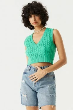 Stitches Ladies Cable Knit V-Neck Sweater Vest Sweaters