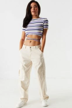 Stitches Ladies Purple Striped Soft Cinched Hem Wrap Tie Cropped Top Tops 5 Stitches Ladies Purple Striped Soft Cinched Hem Wrap Tie Cropped Top Tops