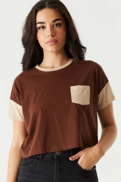 Stitches Ladies Tops Colour Block Boxy Crop T-Shirt
