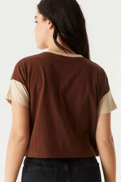 Stitches Ladies Tops Colour Block Boxy Crop T-Shirt