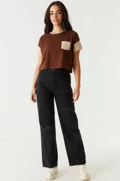 Stitches Ladies Tops Colour Block Boxy Crop T-Shirt