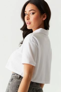 Stitches Ladies Tops Good Vibes Embroidered Boxy Crop Polo