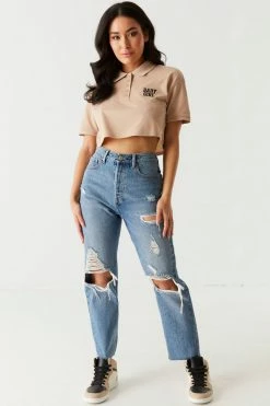 Stitches Ladies Embroidered Boxy Crop Polo