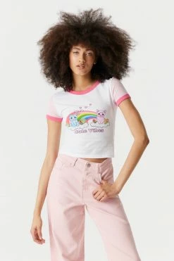 Stitches Ladies Cute Vibes Graphic Cropped T-Shirt