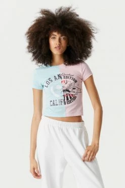 Stitches Ladies LA Split Graphic Cropped T-Shirt