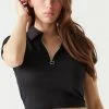 Stitches Ladies Ribbed Quarter Zip Cropped Polo Top Tops