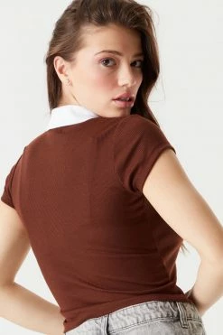 Stitches Ladies Ribbed Quarter Zip Cropped Polo Top Tops