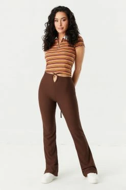 Stitches Ladies Ribbed Striped Quarter Zip Cropped Polo Top