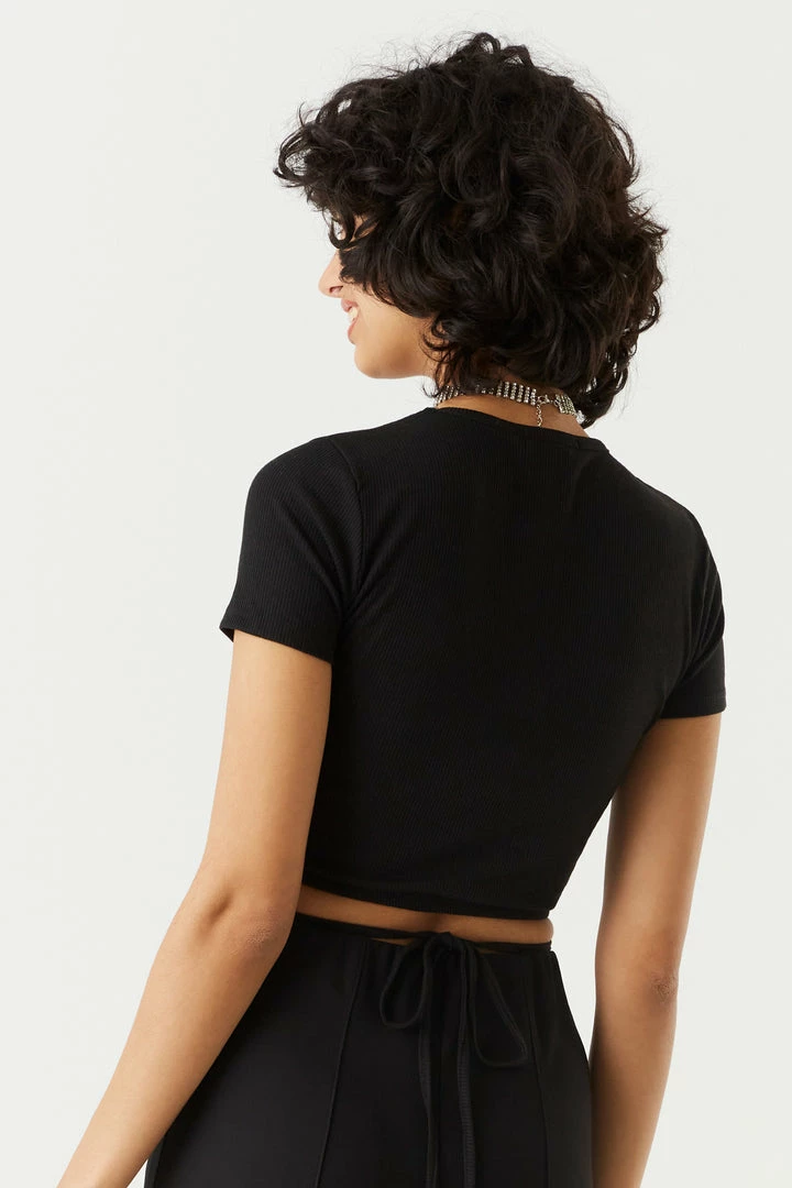 Stitches Ladies Ribbed Cut-Out Crisscross Waist Cropped Top 2 Stitches Ladies Ribbed Cut-Out Crisscross Waist Cropped Top