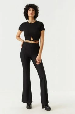Stitches Ladies Ribbed Cut-Out Crisscross Waist Cropped Top 8 Stitches Ladies Ribbed Cut-Out Crisscross Waist Cropped Top