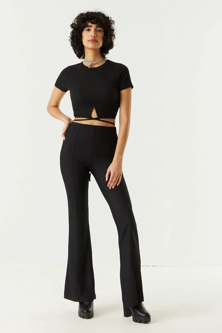 Stitches Ladies Ribbed Cut-Out Crisscross Waist Cropped Top 3 Stitches Ladies Ribbed Cut-Out Crisscross Waist Cropped Top