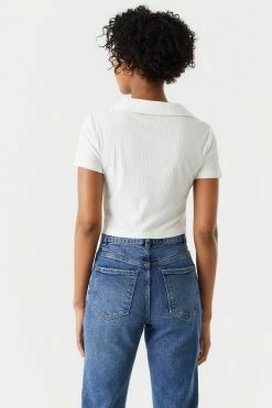 Stitches Ladies Soft Ribbed Front Knot Crop Polo Tops