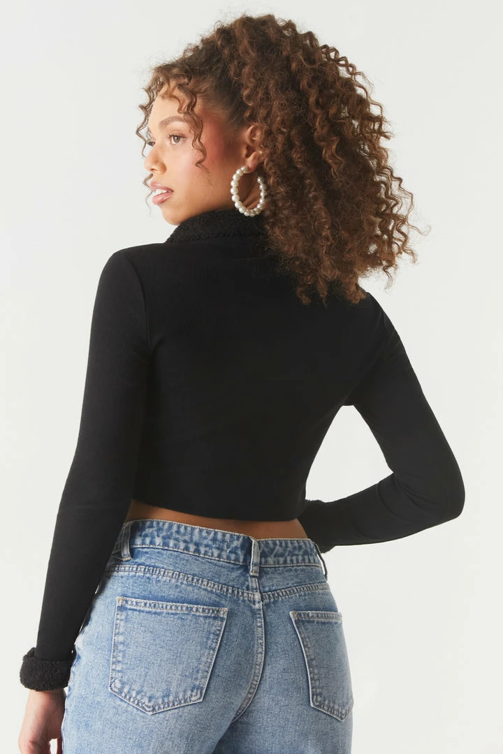 Stitches Ladies Ribbed Fur Collar Cropped Cardigan Sweaters 5 Stitches Ladies Ribbed Fur Collar Cropped Cardigan Sweaters