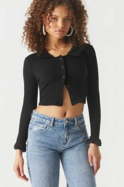 Stitches Ladies Ribbed Fur Collar Cropped Cardigan Sweaters 12 Stitches Ladies Ribbed Fur Collar Cropped Cardigan Sweaters