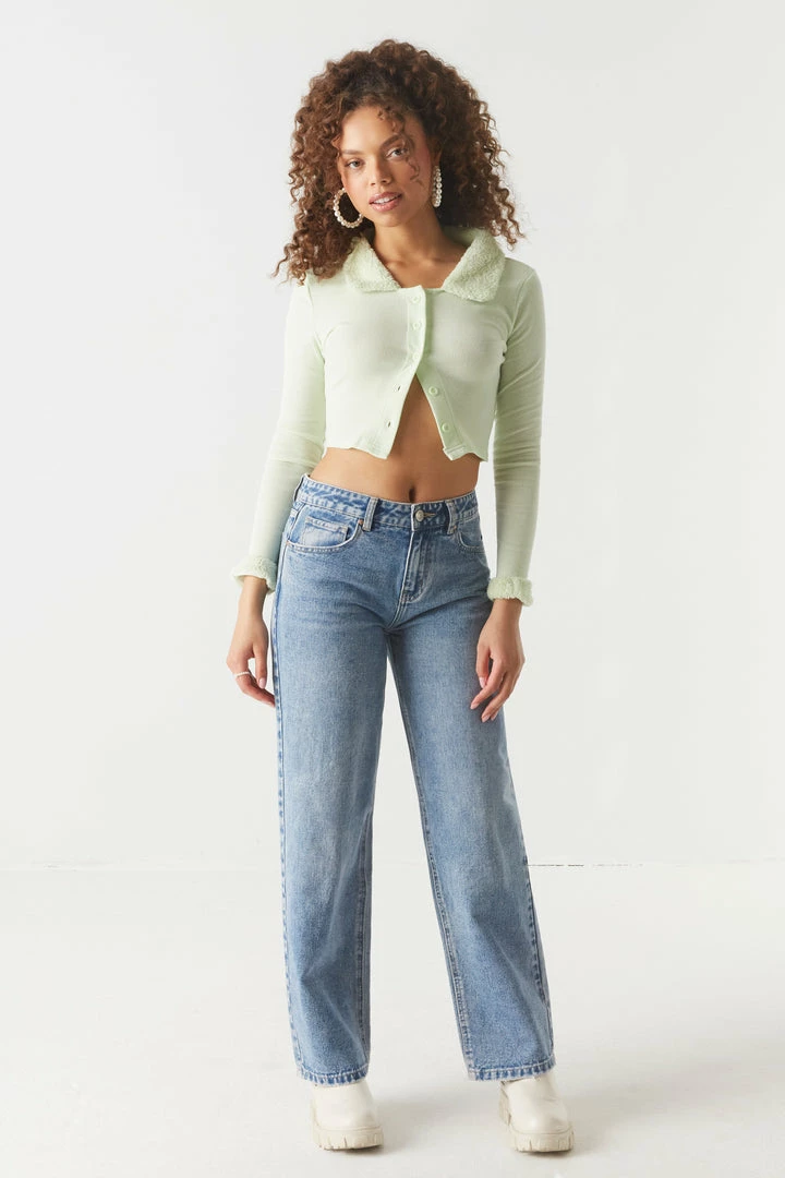 Stitches Ladies Ribbed Fur Collar Cropped Cardigan Sweaters 3 Stitches Ladies Ribbed Fur Collar Cropped Cardigan Sweaters