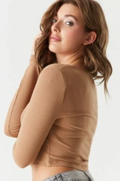 Stitches Ladies Ribbed V-Neck Surplice Cropped Top