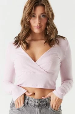 Stitches Ladies Ribbed V-Neck Surplice Cropped Top