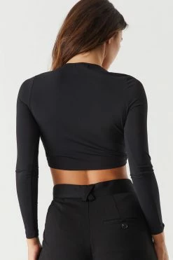 Stitches Ladies Tops Front Cut-Out Long Sleeve Cropped Top