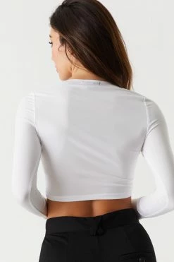 Stitches Ladies Tops Front Cut-Out Long Sleeve Cropped Top