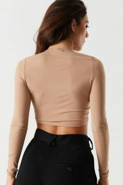 Stitches Ladies Tops Front Cut-Out Long Sleeve Cropped Top
