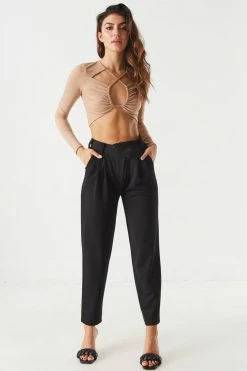 Stitches Ladies Tops Front Cut-Out Long Sleeve Cropped Top