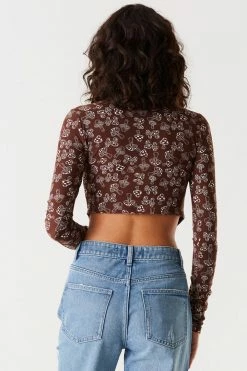 Stitches Ladies Soft Printed Pointed Hem Long Sleeve Top Tops