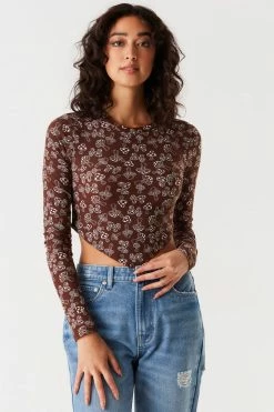 Stitches Ladies Soft Printed Pointed Hem Long Sleeve Top Tops