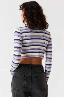 Stitches Ladies Tops Soft Striped Pointed Hem Long Sleeve Top